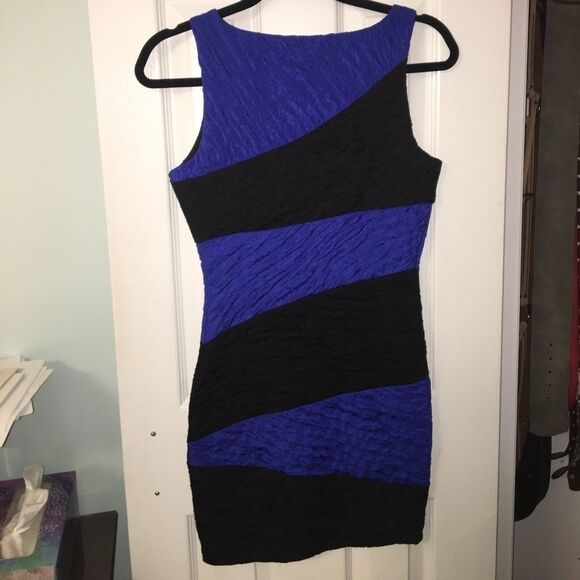 Black & Blue Striped Fitted Mini Dress - Picture 2 of 3